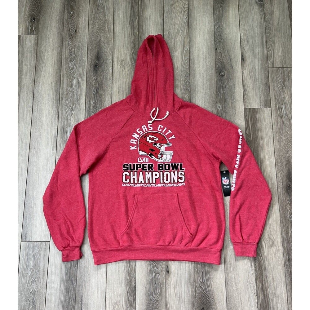 Majestic Threads Red Kansas City Chiefs Super Bowl LVIII Champs Hoodie Mens Sz L